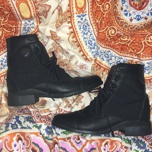 Black Ariat Leather and Canvas Lace-up Boots